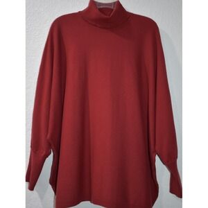 Alfani Poncho Sweater Red Knit Dolman Long Sleeve Boxy Side Slits Sz Large